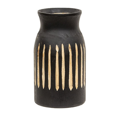 Etched Black Wooden Vase 6.5"