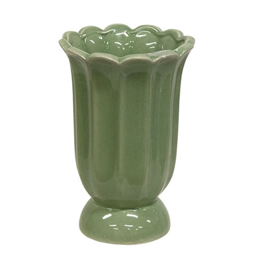 Sage Green Scalloped Ceramic Vase