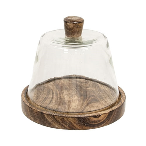 Glass Cloche with Dark Wooden Base