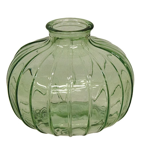 Light Green Ribbed Glass Accent Vase