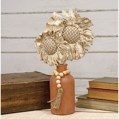 Antiqued Glass Jar with Wooden Beads
