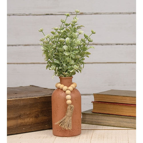 Antiqued Glass Jar with Wooden Beads