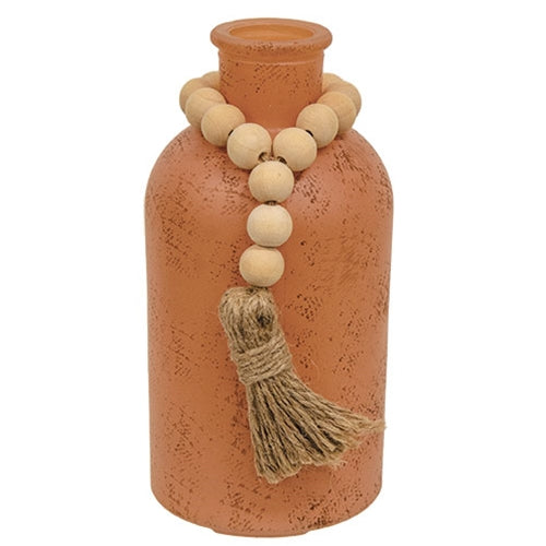 Antiqued Glass Jar with Wooden Beads