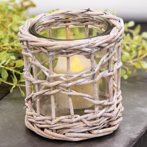 Graywash Willow Wrapped Glass Votive Holder