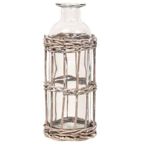 Graywash Willow Wrapped Glass Bottle Vase