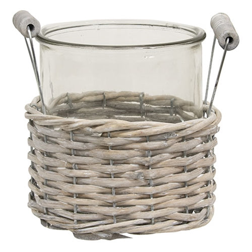 Gray Willow Wrapped Glass Vase Basket