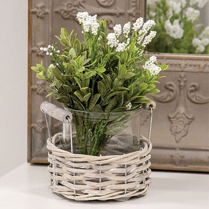 Gray Willow Wrapped Glass Vase Basket Small
