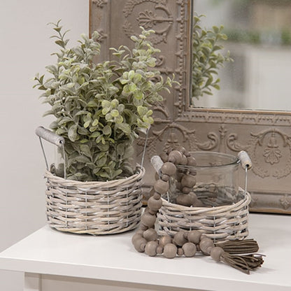 Gray Willow Wrapped Glass Vase Basket Small