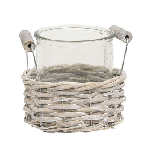 Gray Willow Wrapped Glass Vase Basket Small
