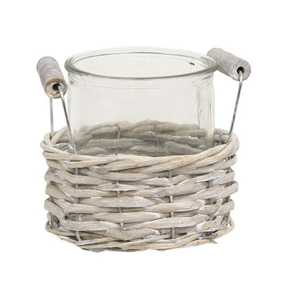Gray Willow Wrapped Glass Vase Basket Small