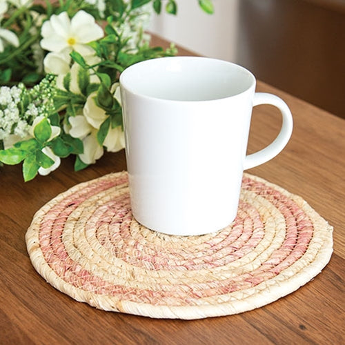 Natural & Rose Woven Seagrass Candle Mat