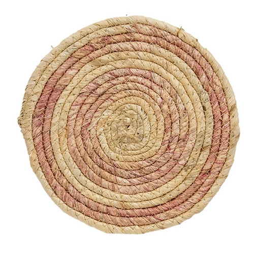 Natural & Rose Woven Seagrass Candle Mat
