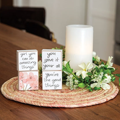 Natural & Rose Woven Seagrass Candle Mat