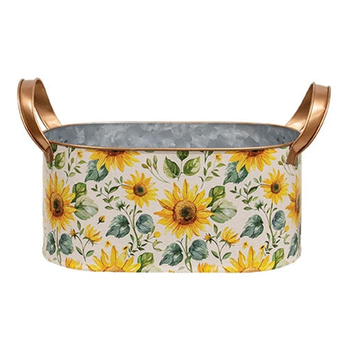 Oval Metal Sunflower Buckets | Set of 2