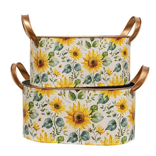 Oval Metal Sunflower Buckets | Set of 2