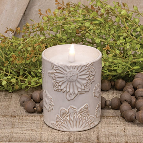 Sunny Days Embossed Ceramic LED Timer Candle
