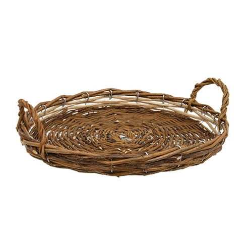 Round Willow Tray Basket with Handles