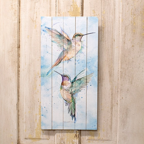 Watercolor Hummingbird Pair Slat Wall Art