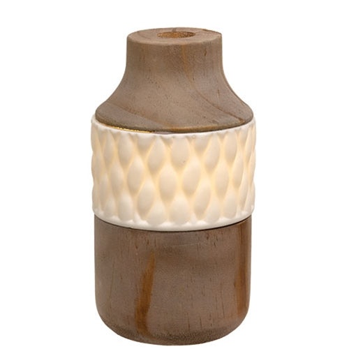 Lighted Ceramic & Wood Bottle Vase