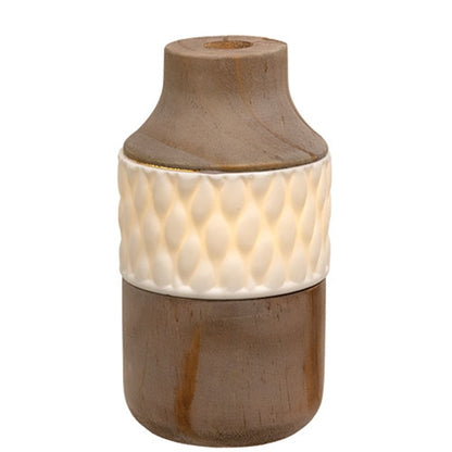 Lighted Ceramic & Wood Bottle Vase