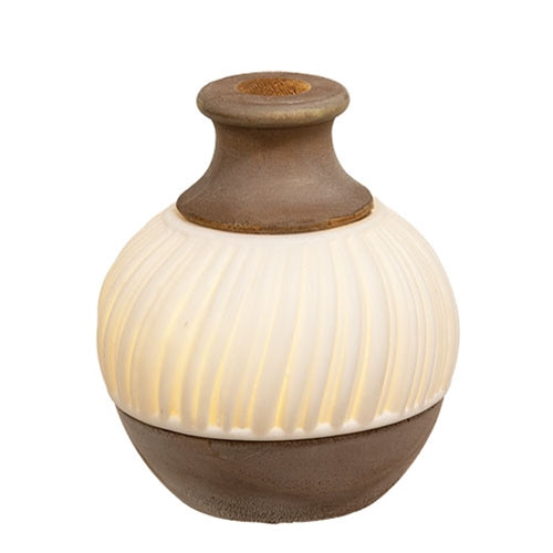 Lighted Ceramic & Wood Accent Vase