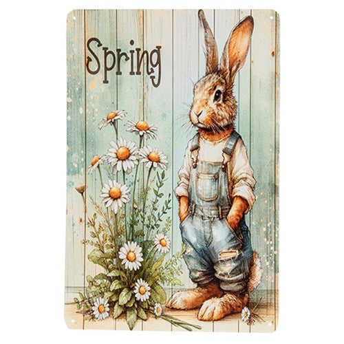 Spring Bunny in Overalls Tin Wall Sign