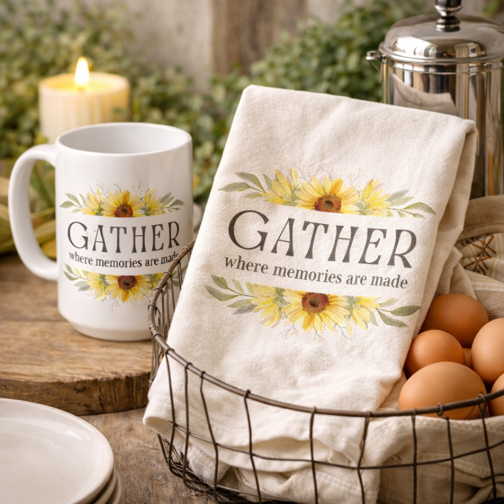 Gather Where Memories Are Made Mug and Tea Towel Set