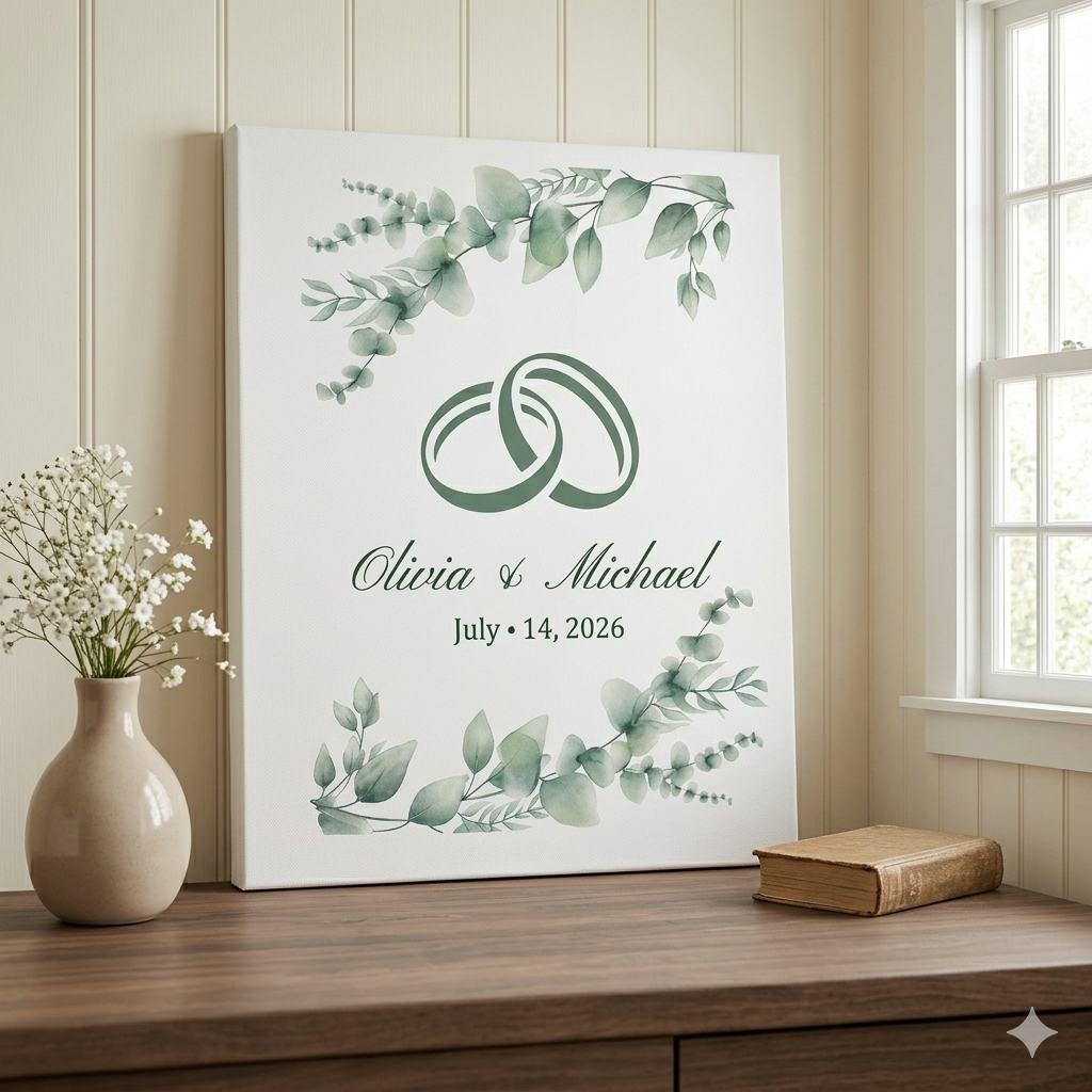 Personalized Interlocking Rings Canvas Wall Art