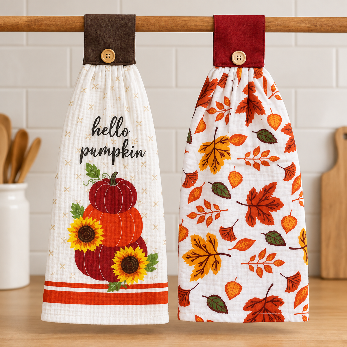 Fall Button-Loop Hanging Kitchen Towel