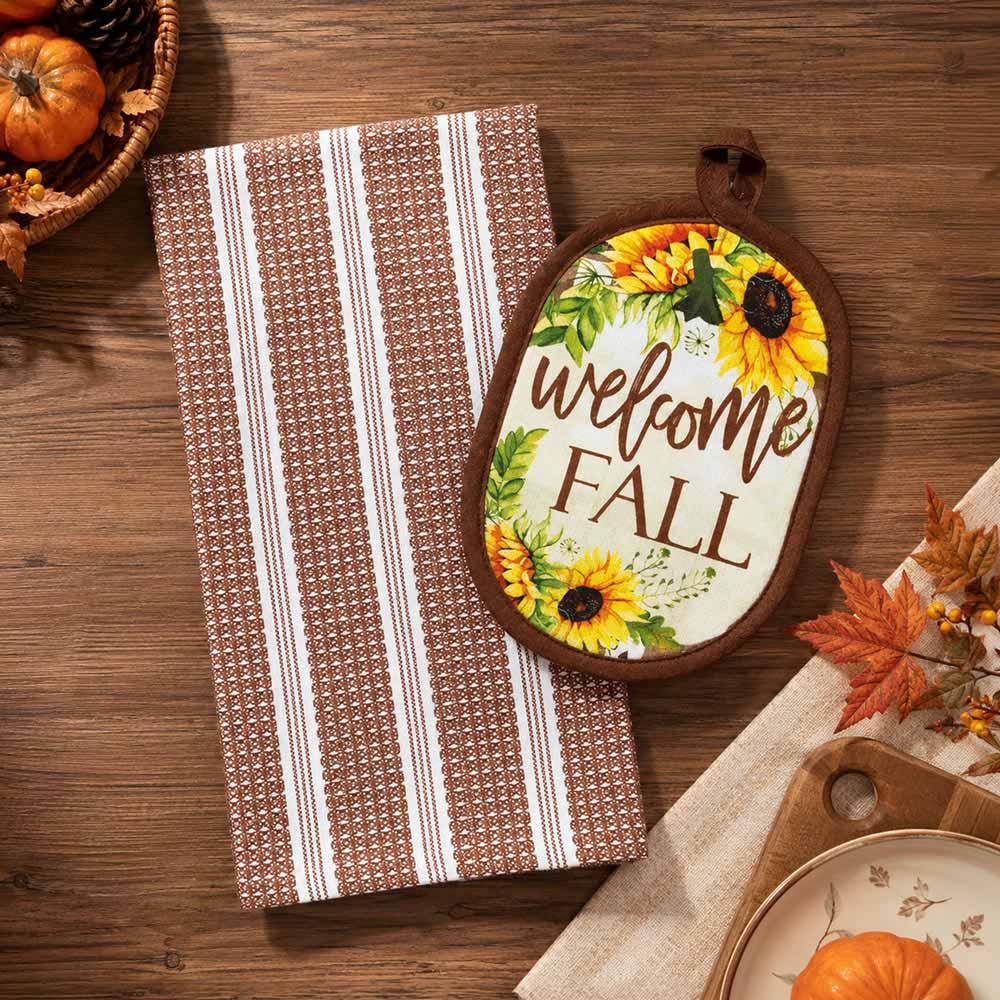 Welcome Fall Sunflower Kitchen Towel & Pot Holder Set
