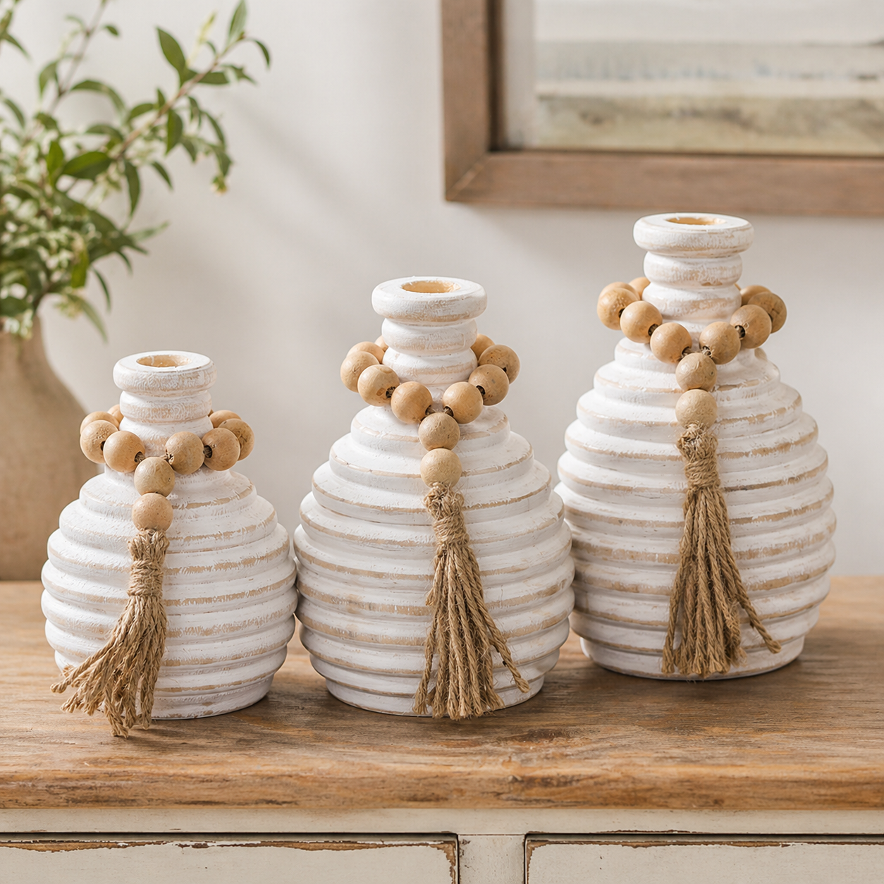 Athens Beaded Wood Vase Collection
