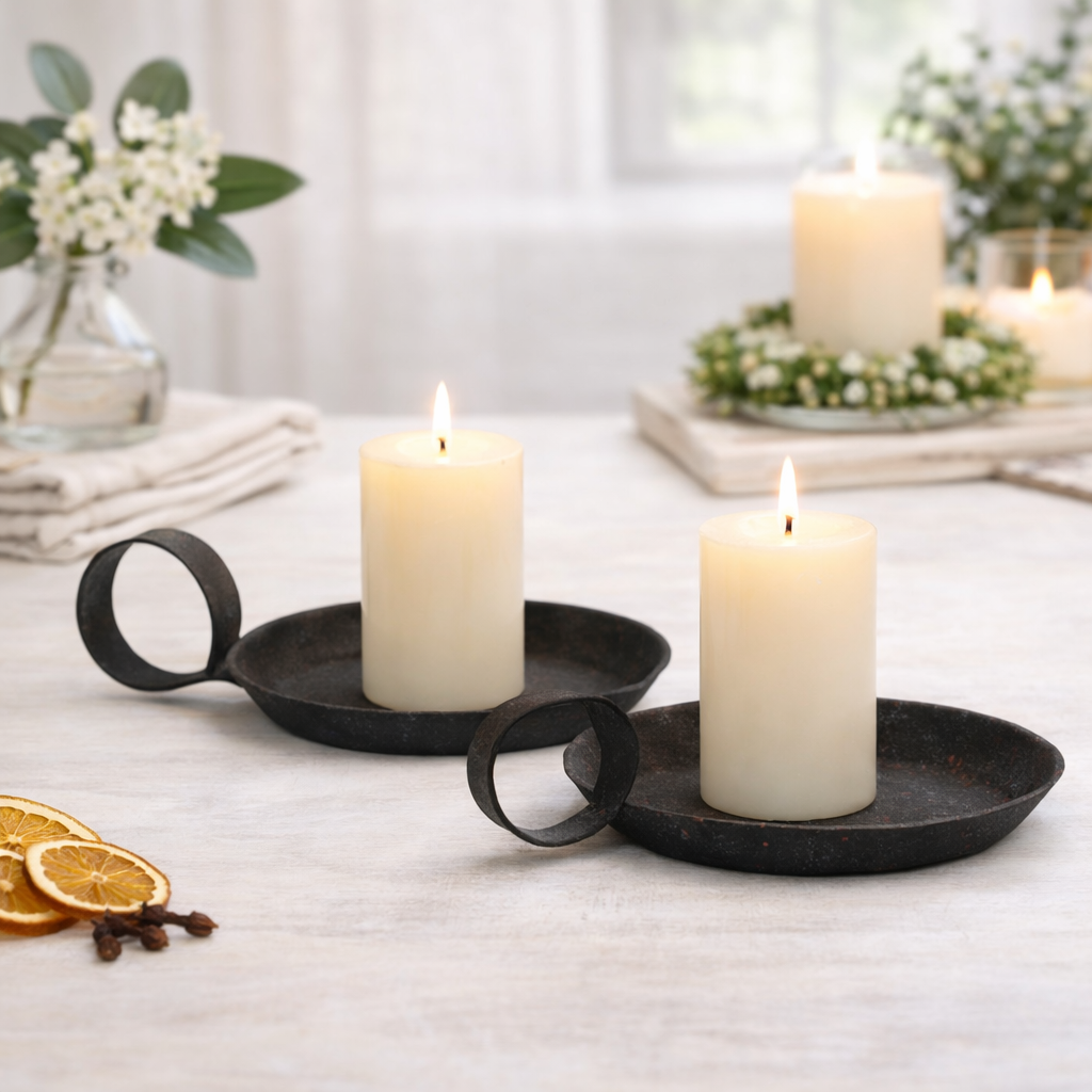 Black Pie Pan Candle Holder