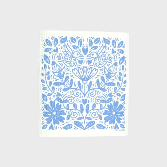 Blue Folk Floral Swedish Dishcloth
