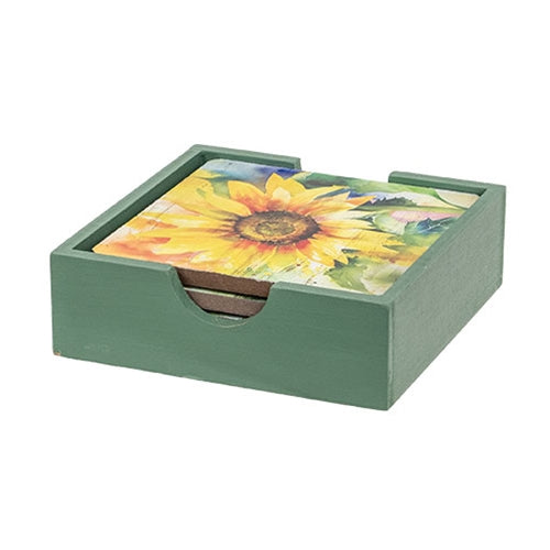 Watercolor Sunflower Coasters & Holder