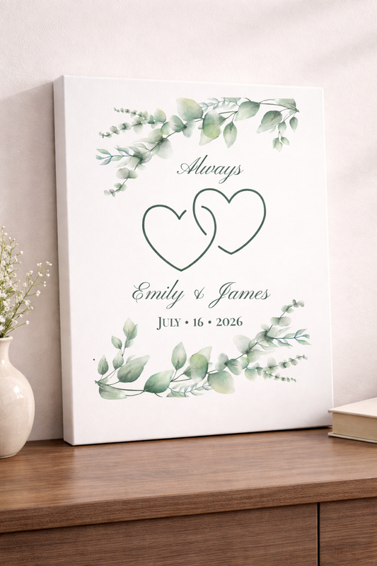 Personalized Connected Hearts Canvas Wall Art