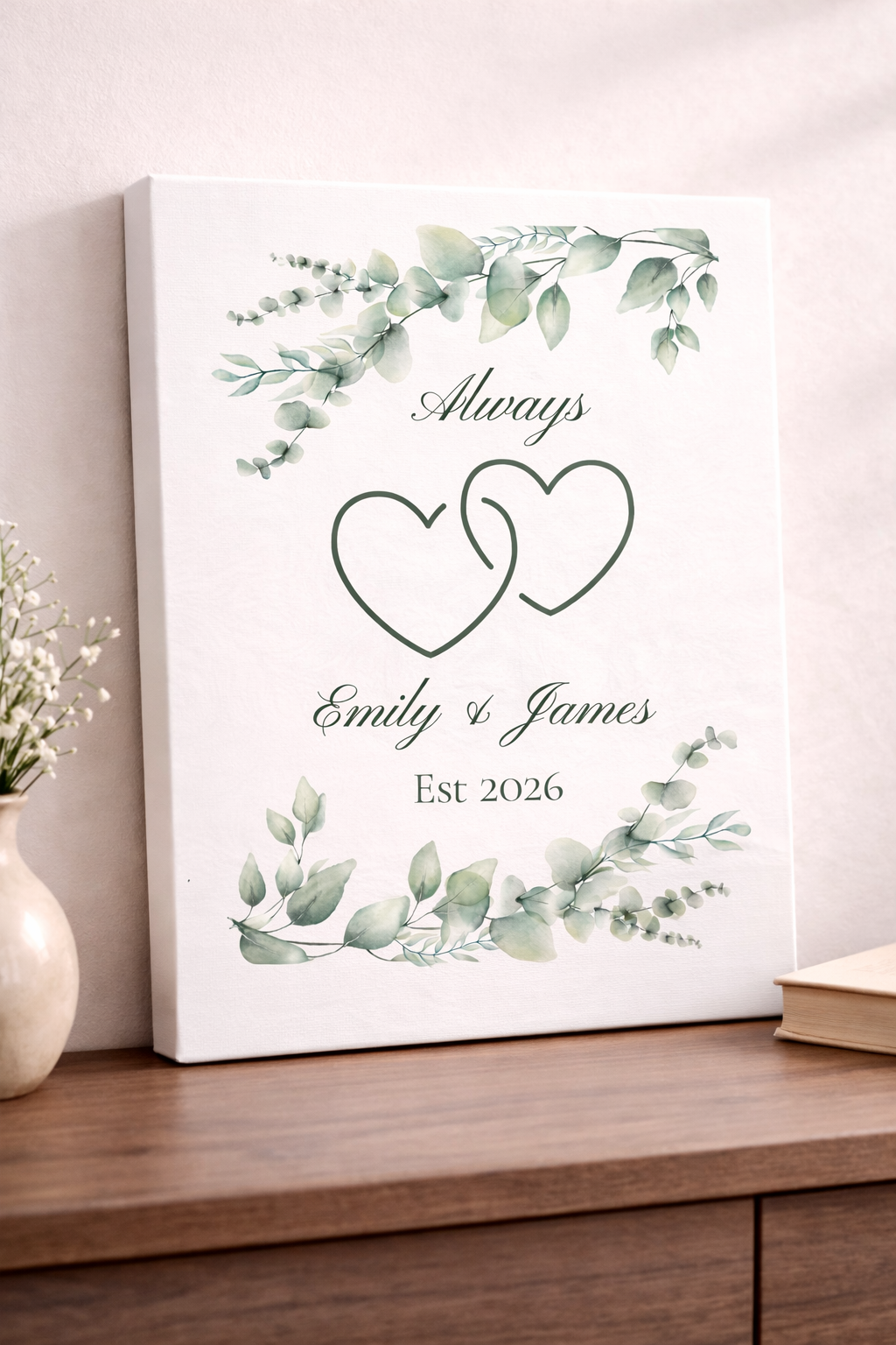 Personalized Connected Hearts Canvas Wall Art
