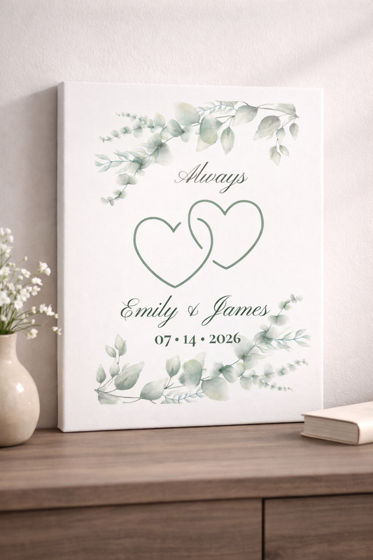 Personalized Connected Hearts Canvas Wall Art