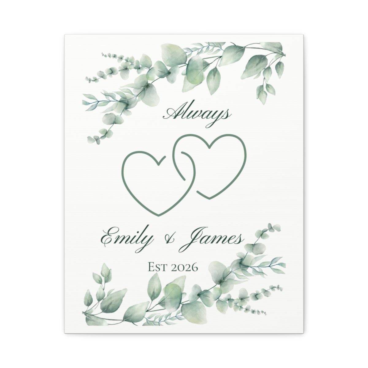 Personalized Connected Hearts Canvas Wall Art