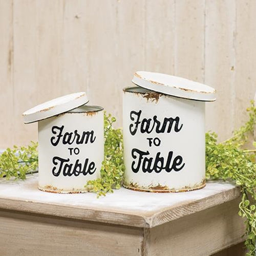 Farm to Table Distressed Metal Canisters | Set of 2