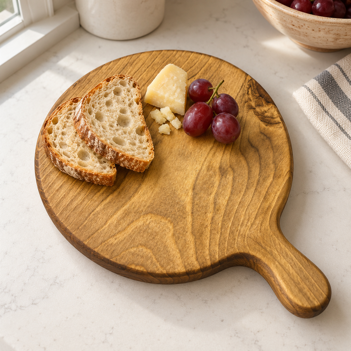 Rich Walnut-Finish Round Cutting & Serving Board
