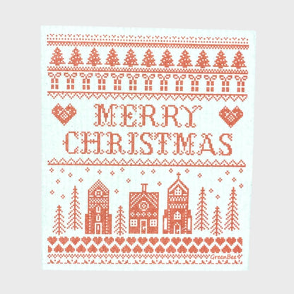 Merry Christmas Cross Stitch Swedish Dishcloth
