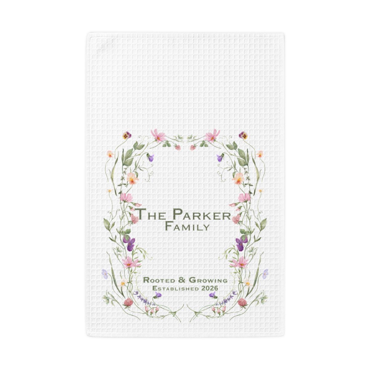Personalized Waffle Weave Family Name Kitchen Towel