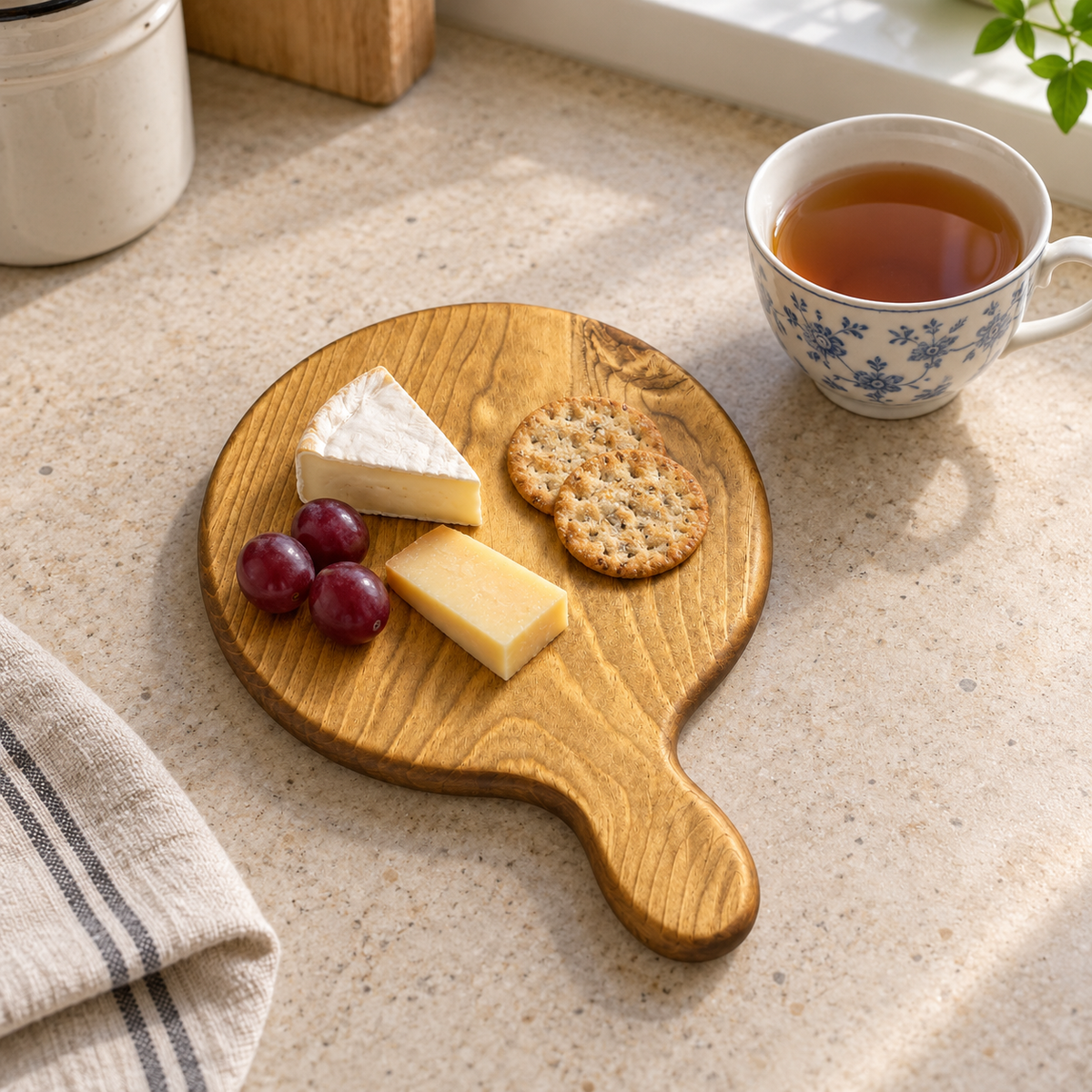 Rich Walnut-Finish Round Cutting & Serving Board